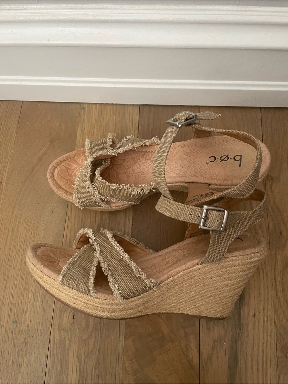 b.o.c. Beige/Tan Espadrille Wedge Sandals with Frayed Straps